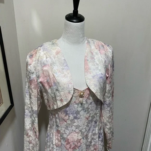 Scott McClintock Size 14 Pastel 2-Piece Floral Ensemble Full Length Formal Dress